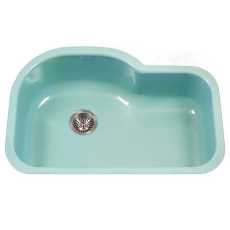 HOUZER Porcela Series Porcelain Enamel Steel Undermount Offset Single Bowl Kitchen Sink- Mint PCH-3700 MT